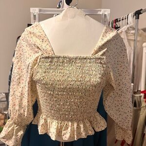 Floral Smocked Cream Top